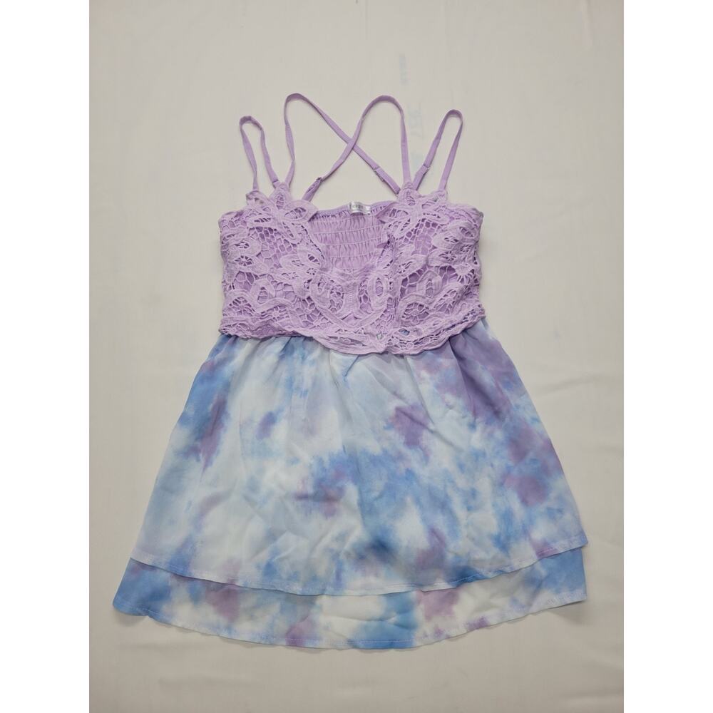 Feager Crochet Lace Strap Ruched Back Summer Tank Top Unicorn Tie Dye Size Large